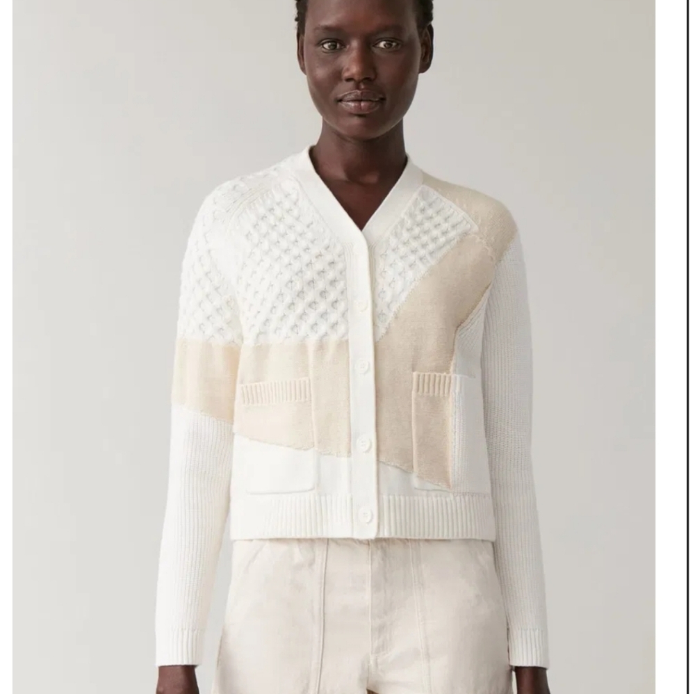 COS Multi-Stitch Cream And White Cardigan XS
